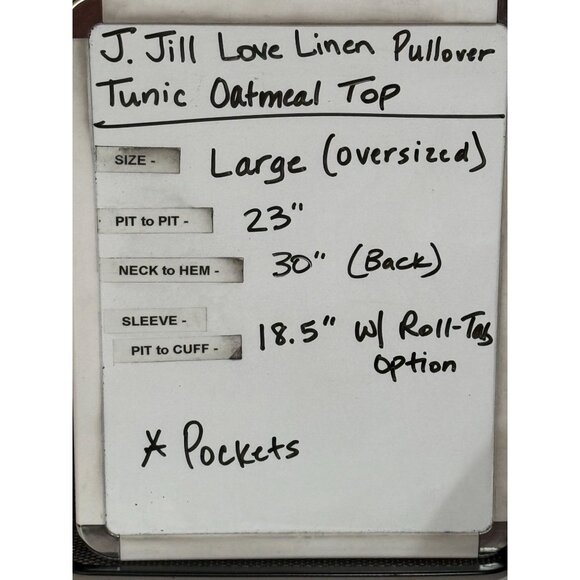J.‎ Jill Love Linen Beige Neutral Oversized Tunic Top Pockets Roll Tab  Size L - Picture 8 of 8